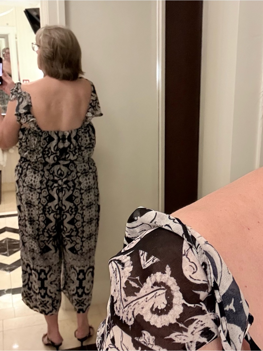 City Chic Black and White Printed Off-Shoulder Jumpsuit